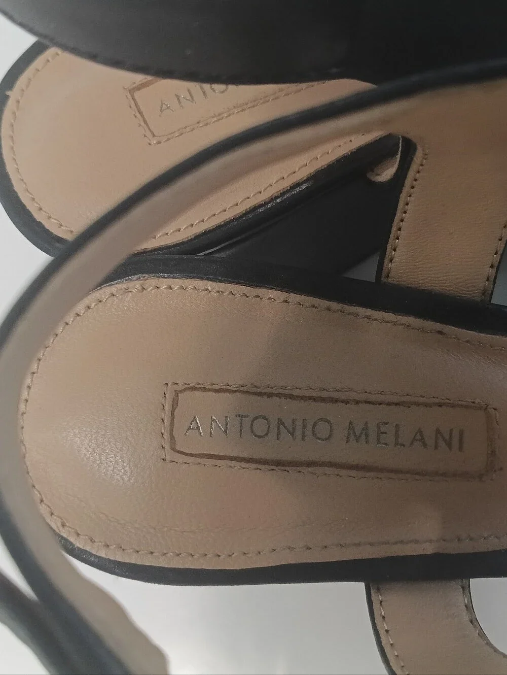 Antonio Melani Black Leather Platform Wedge Sandals Size 6.5 Ankle Strap